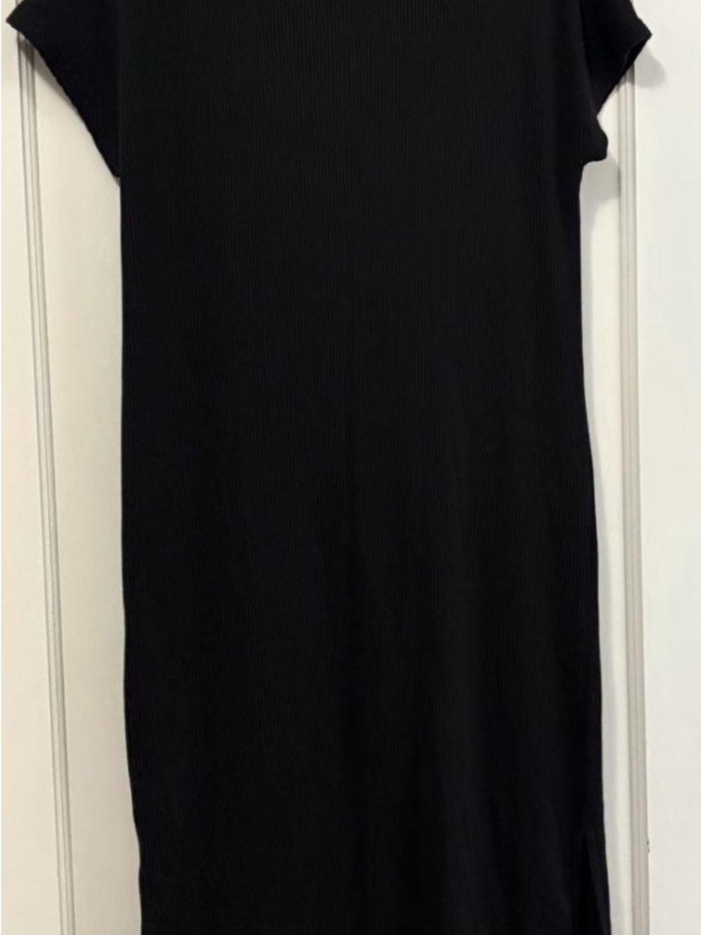 Black Ribbed T Shirt Dress with Side Slits